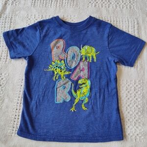 Tee Shirt Roar Dinosaurs Short Sleeve Blue Size 4T